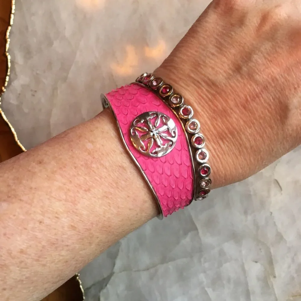 Rustic Cuff COTM October 2016 Pink Python Leather & Crystal Bracelet NWT